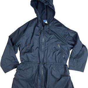 Issey Miyake Windcoat Jacket Men M Navy Hooded Zip Waist Cinch Japan Vintage